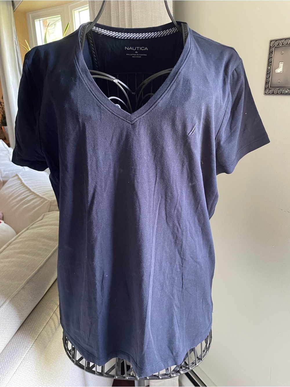 Nautica Dark Navy Crewneck Tee with Striped Trim